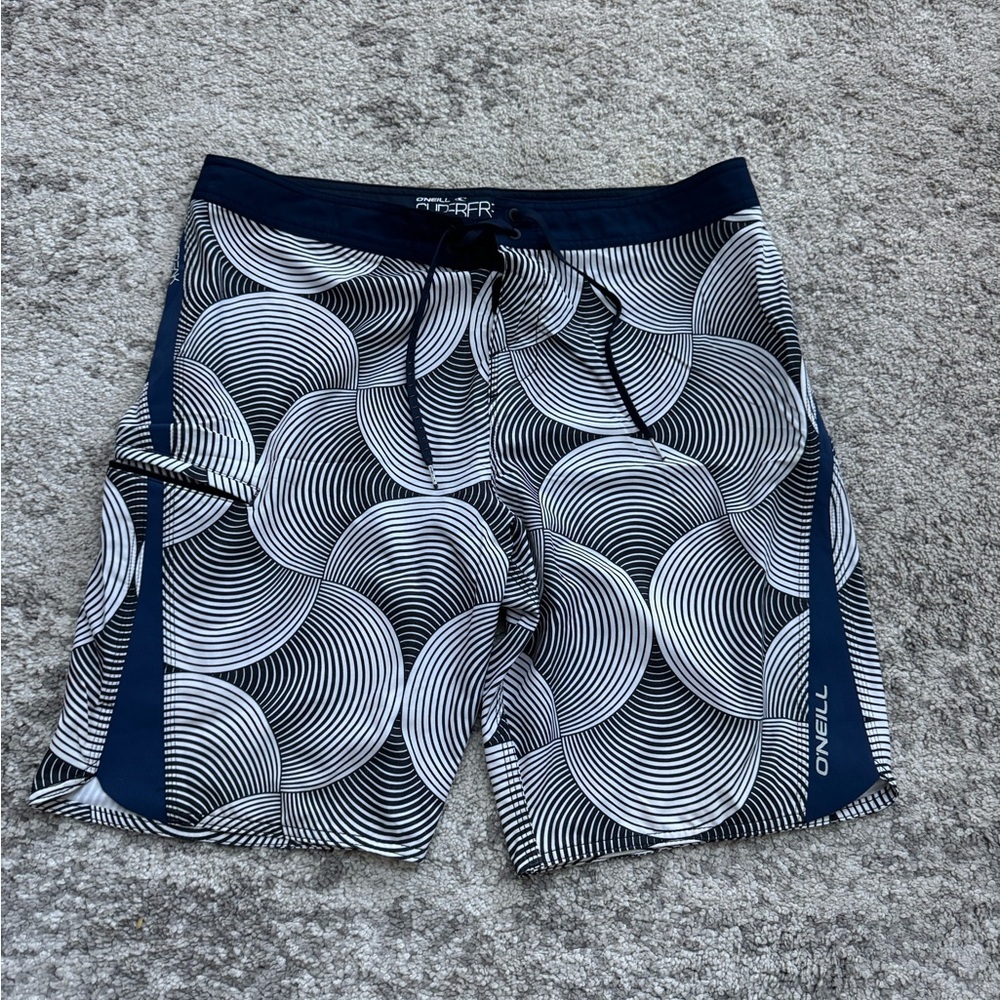 O’Neill Superfreak Boardshorts Size 36 Surf Swim Shorts Blue Pattern